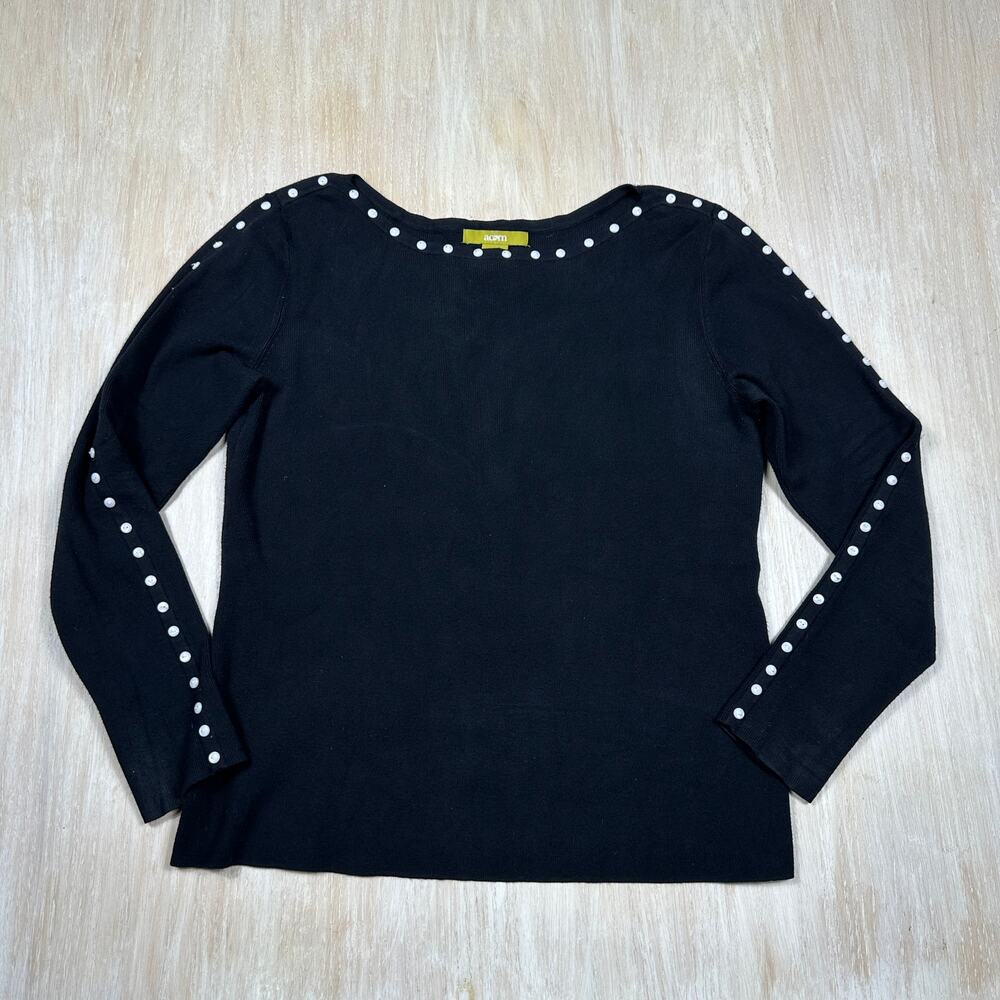 Acorn Long Sleeve Black Button Detailing Modest Pullover Office Sweatshirt Large